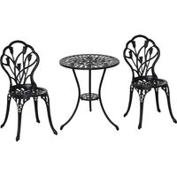 Set de Jardín 3 Piezas con Mesa Redonda Ø60x67 cm y 2 Sillas 42,5x47,5x89 cm Mesa con Orificio para Sombrilla Negro