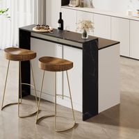 Îlot de cuisine, Îlot avec comptoir-bar, Table de cuisine et comptoir-bar, Table de cuisine multifonctionnelle avec espace de repos pour animaux, pour cuisine et salle à manger — Blanc et aspect marbr