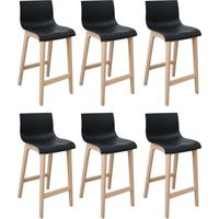 Mob-In – Lot de 6 tabourets de bar en chêne massif et assise plastique H65cm – Repose-pieds intégré – Style scandinave pour cuisine ou salle à manger