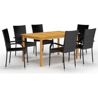 7 Piece Garden Dining Set Black vidaXL