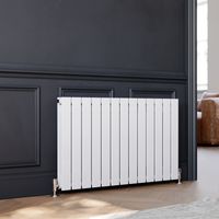 ELEGANT 600x988mm Designer White Double Flat Panel Horizontal Radiator Central Heating with White Thermostatic Radiator Valves