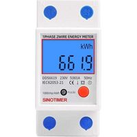 Compteur électronique monophasé multifonction - Affichage LCD rétroéclairé - Rail DIN - 5-80A 230V - Dimensions : 7.83.56.5cm