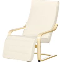 Sillón relax con reposapiés ajustable butaca tapizado tela oficina dormitorio 66.5x94x100cm Crema