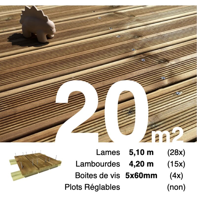 Terrasseenbois.fr - Kit terrasse Pin autoclave Marron pour 20 m² • Lames 5,1 m, lambourdes 4,2 m et visserie Inox • Livraison gratuite