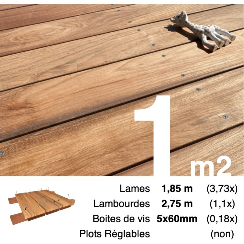 Terrasseenbois.fr - Kit terrasse bois exotique jatoba pour 1 m² • Lames 1,85 m, lambourdes 2,75 m et visserie Inox
