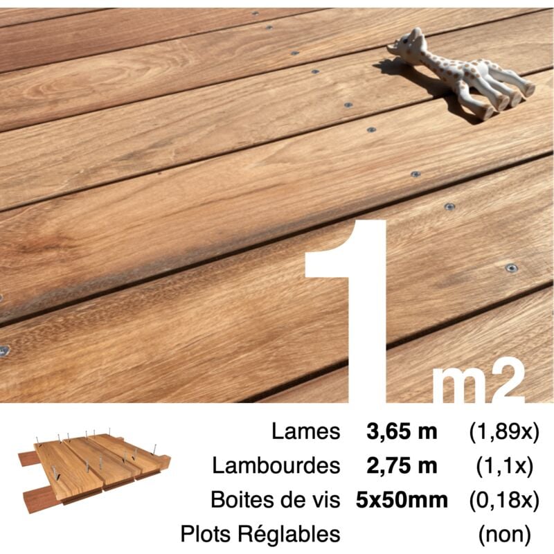 Terrasseenbois.fr - Kit terrasse bois exotique jatoba pour 1 m² • Lames 3,65 m, lambourdes 2,75 m et visserie Inox