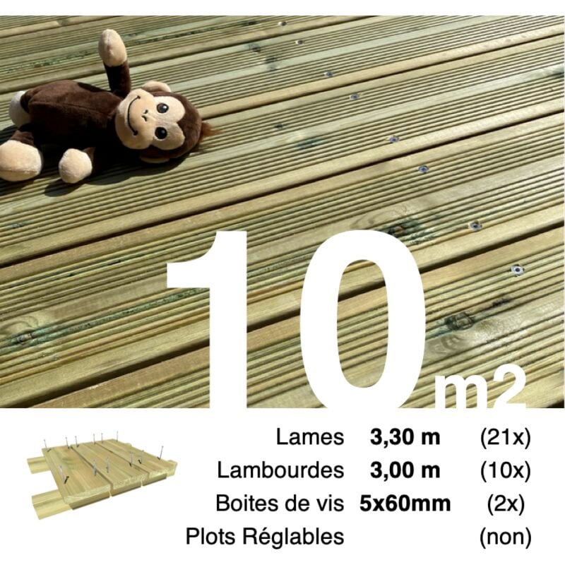 Terrasseenbois.fr - Kit terrasse Pin autoclave Vert pour 10 m² • Lames 3,3 m, lambourdes 3 m et visserie Inox