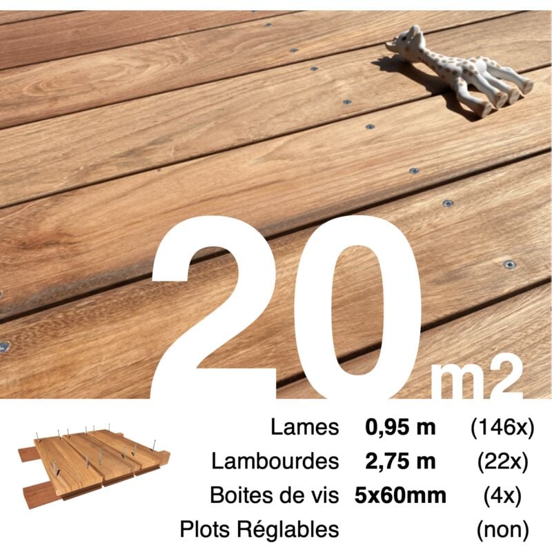 Terrasseenbois.fr - Kit terrasse bois exotique jatoba pour 20 m² • Lames 0,95 m, lambourdes 2,75 m et visserie Inox • Livraison gratuite