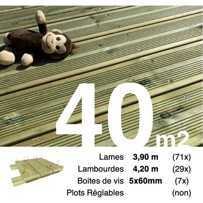 Terrasseenbois.fr - Kit terrasse Pin autoclave Vert pour 40 m² • Lames 3,9 m, lambourdes 4,2 m et visserie Inox • Livraison gratuite