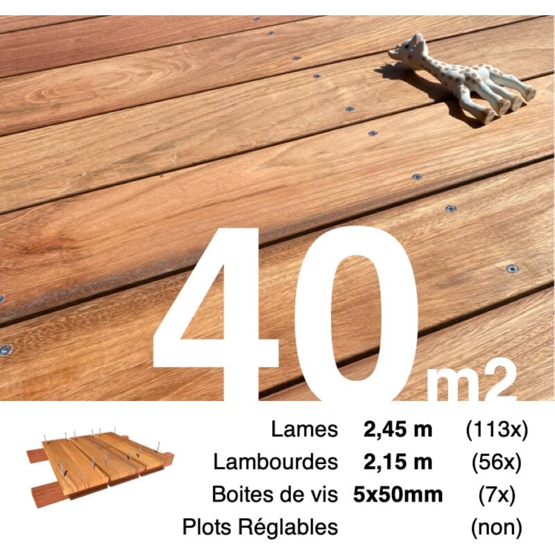 Terrasseenbois.fr - Kit terrasse bois exotique jatoba pour 40 m² • Lames 2,45 m, lambourdes 2,75 m et visserie Inox • Livraison gratuite