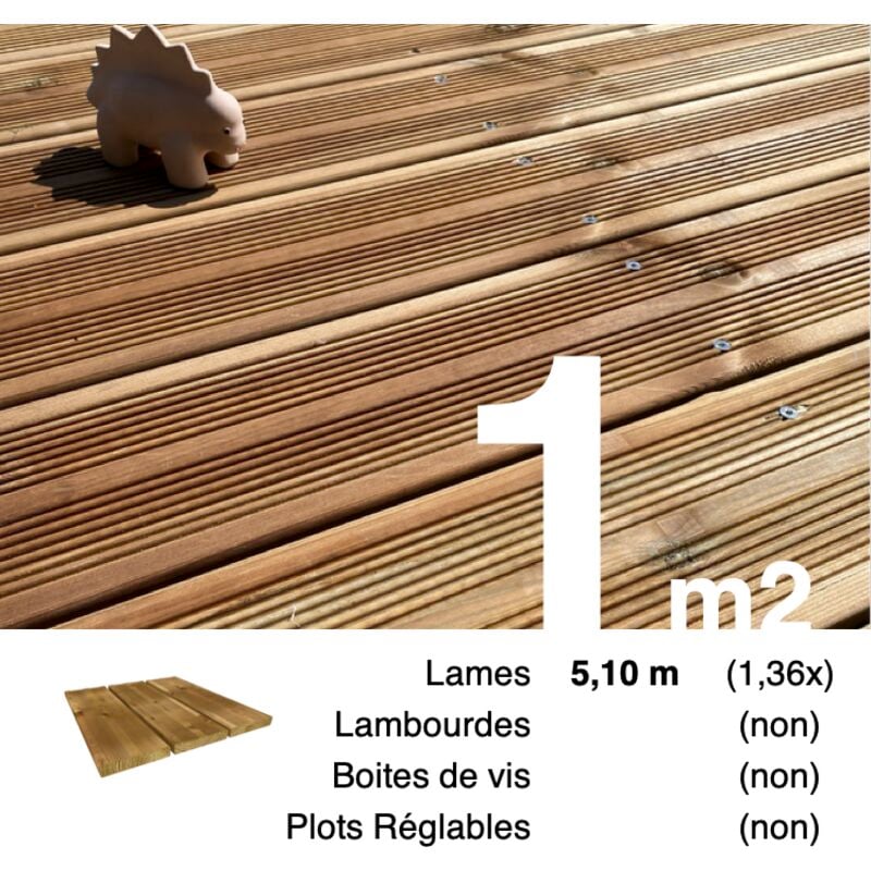 Terrasseenbois.fr - Planches de terrasse Pin autoclave Marron pour 1 m² • Longueur 5,1 m