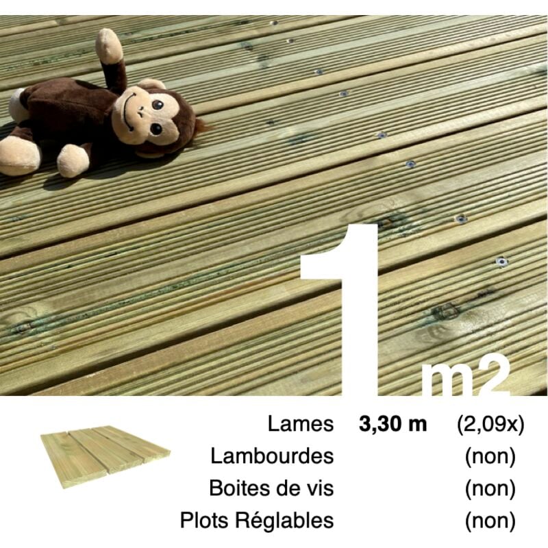 Terrasseenbois.fr - Planches de terrasse Pin autoclave Vert pour 1 m² • Longueur 3,3 m