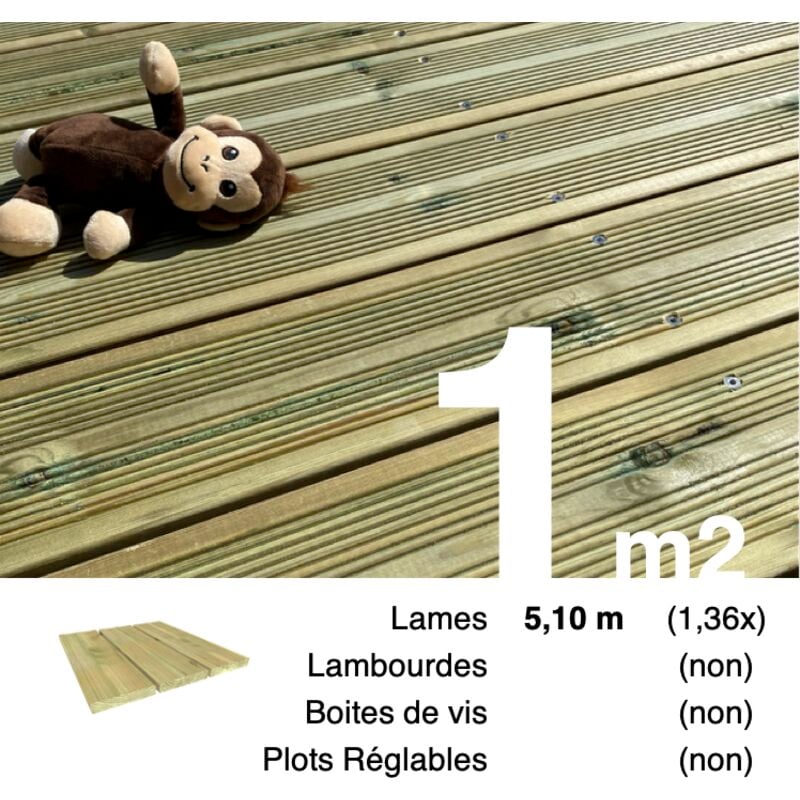 Terrasseenbois.fr - Planches de terrasse Pin autoclave Vert pour 1 m² • Longueur 5,1 m