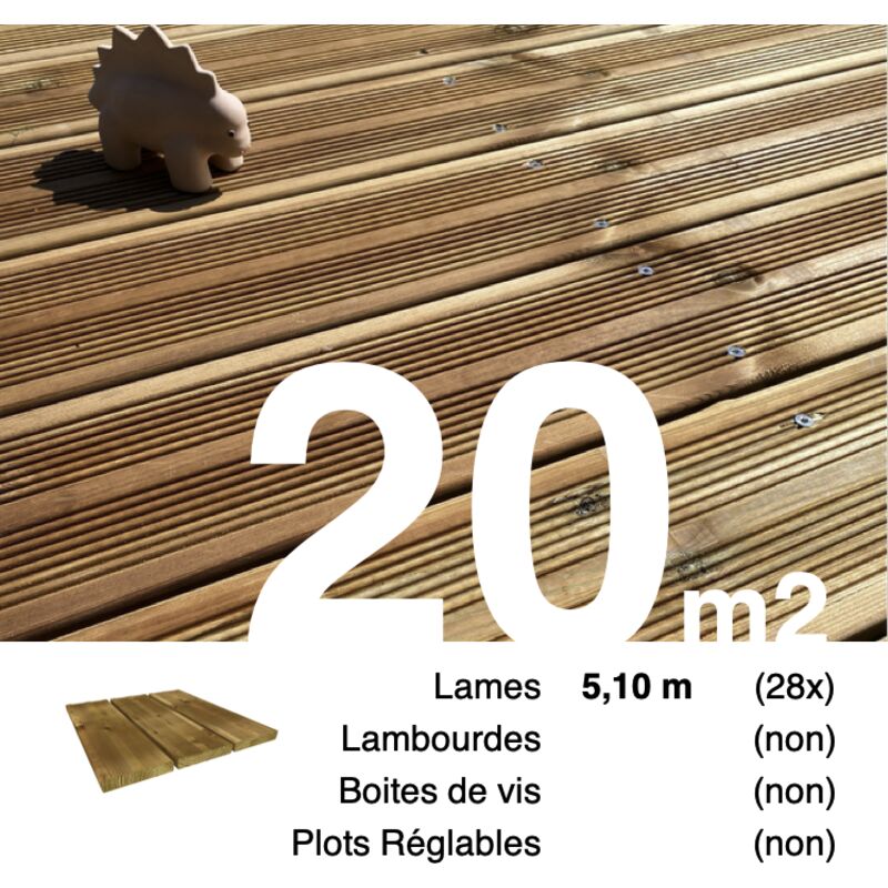 Terrasseenbois.fr - Planches de terrasse Pin autoclave Marron pour 20 m² • Longueur 5,1 m