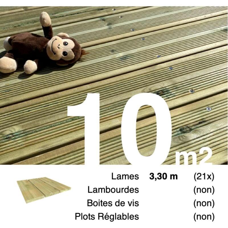 Terrasseenbois.fr - Planches de terrasse Pin autoclave Vert pour 10 m² • Longueur 3,3 m