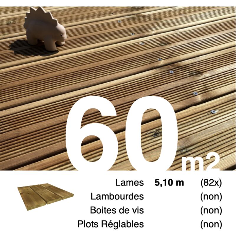 Terrasseenbois.fr - Planches de terrasse Pin autoclave Marron pour 60 m² • Longueur 5,1 m • Livraison gratuite