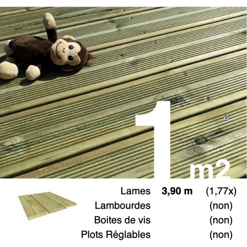 Planches de terrasse Pin autoclave Vert pour 1 m² • Longueur 3,9 m