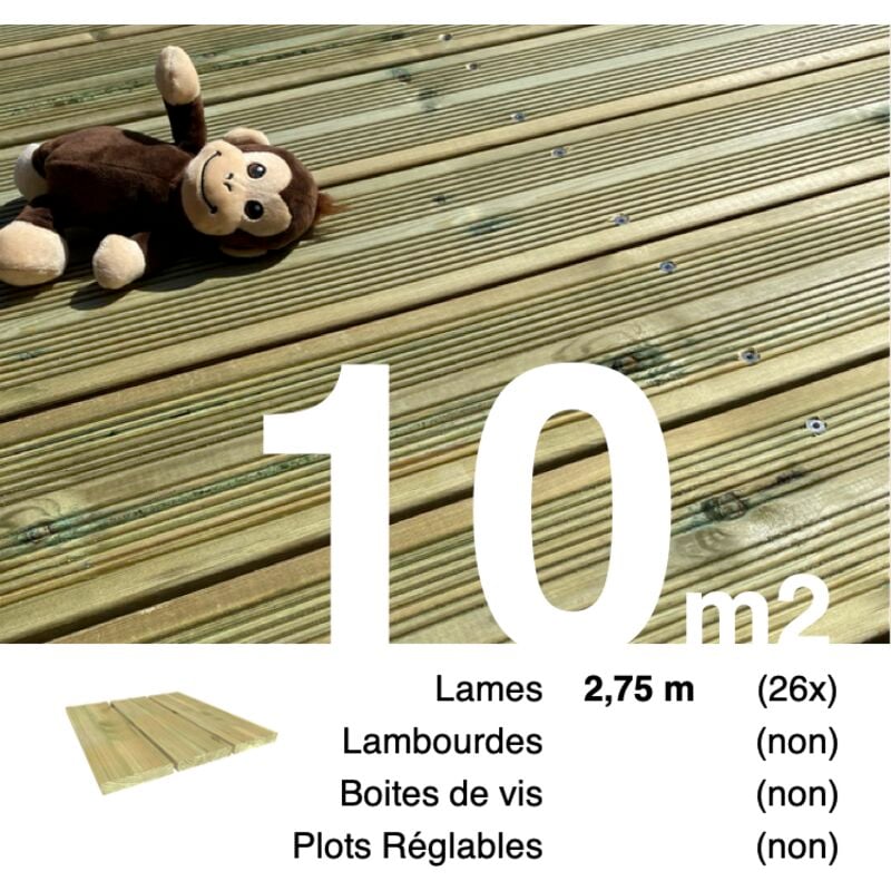 Planches de terrasse Pin autoclave Vert pour 10 m² • Longueur 2,75 m