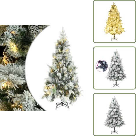 Piñas - vidaXL Árbol de Navidad con nieve, luces LED y piñas PVC y PE 225 cm - Árbol de Navidad con nieve