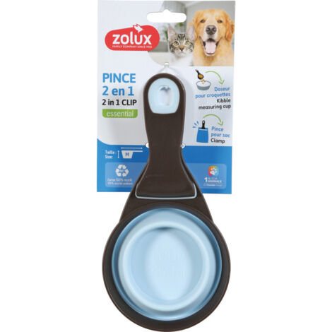 Pince 2 en 1 doseur silicone M  237 ml bleu pour chat et chien - zolux