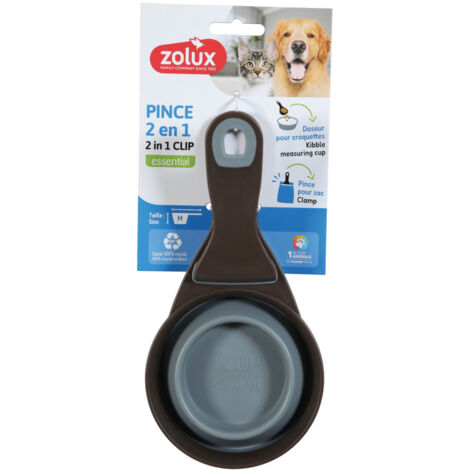 Pince 2 en 1 doseur silicone M  237 ml gris pour chat et chien - zolux