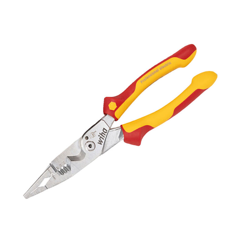 Pince 8 en 1 isolé multifonction électricien I Sertir, dénuder, couper, saisir, ébavurer, plier, visser, couper les vis (45705)