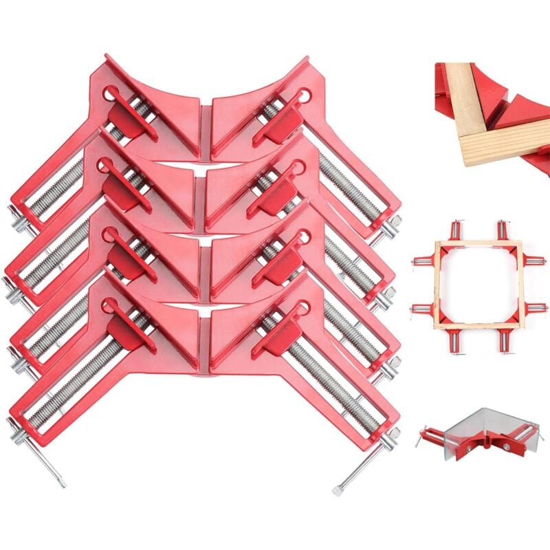 4 pièces Pince à Angle Droit à 90 Degrés, Serre Joint Angle Droit Etau D'Angle Reglable à Bois Ensemble Pour Cadre Multi Photo Wedge Menuiserie