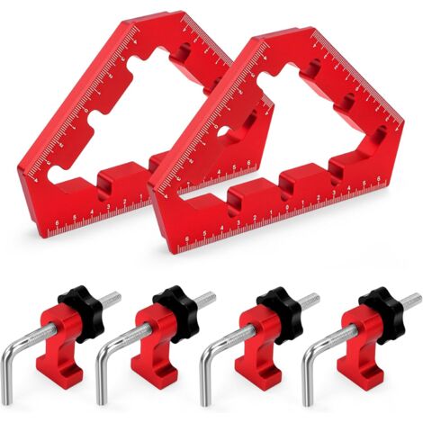 Pince à Angle Droit, Équerre de positionnement à 45/90 degrés, Pince d'angle en Alliage d'aluminium, Outils de Travail du Bois pour Cadres Photo, Boîtes, Armoires, Tiroirs(Rouge)