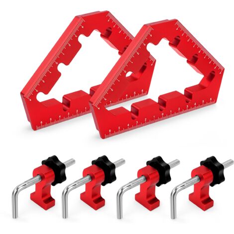 Pince à Angle Droit, Équerre de positionnement à 45/90 degrés, Pince d'angle en Alliage d'aluminium, Outils de Travail du Bois pour Cadres Photo, Boîtes, Armoires, Tiroirs(Rouge)