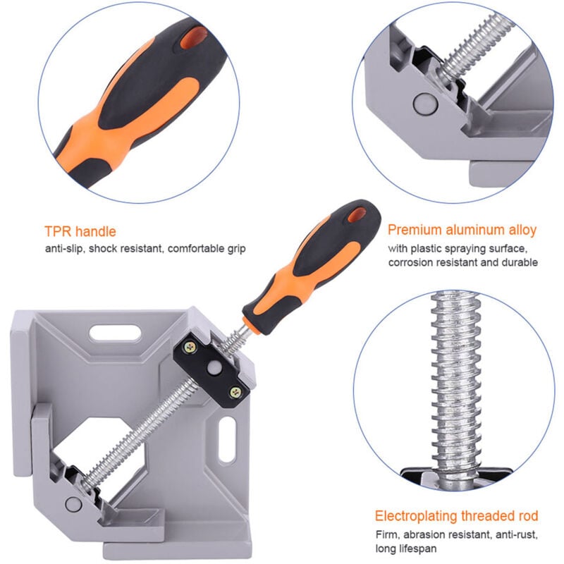 Rapanda - Pince à angle droit, pince d'angle à 90 degrés en alliage d'aluminium avec mâchoires pivotantes réglables pour le travail du bois et les