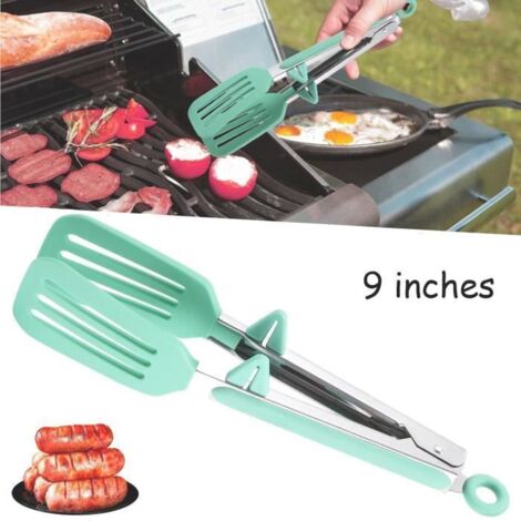 Pince à Barbecue - Premium - Silicone et Acier Inoxydable - 27x5.5x2.5cm - Vert Clair - Antidérapante