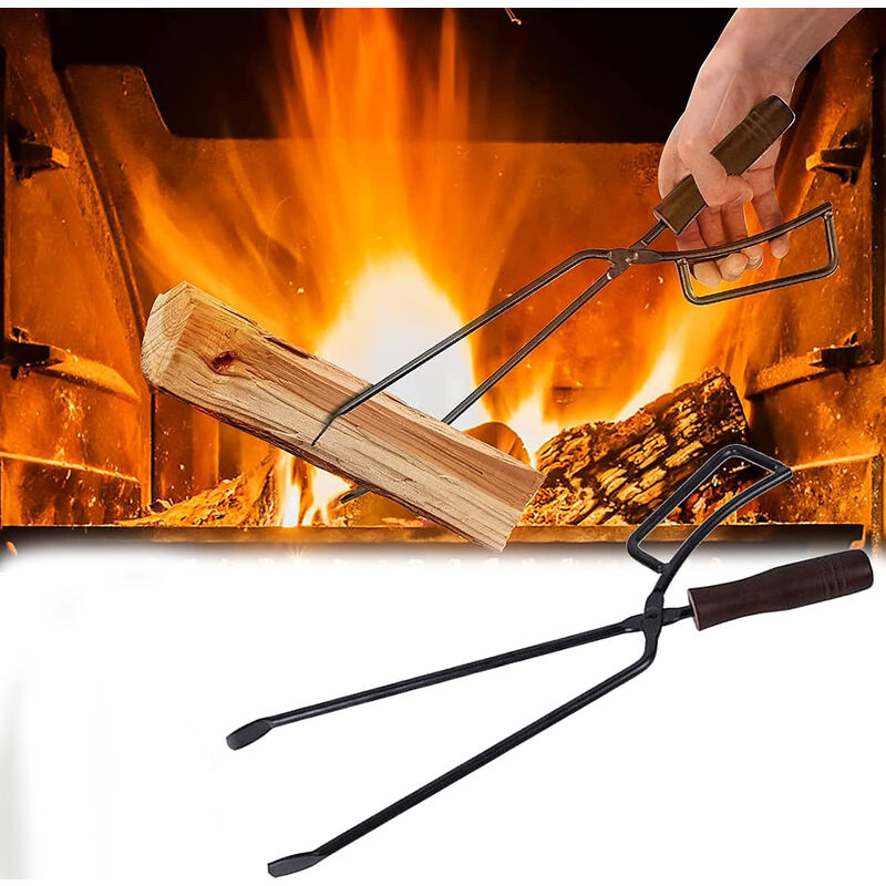 Pince à Bois Chauffage, 40cm Pince Bois Chauffage Robuste Accessoires Cheminée Couverts Cheminée Anti-brûlure Pince Bois Chauffage Longue Chauffage