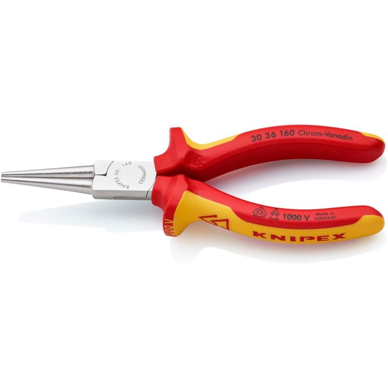 Knipex - 30 36 160 vde Pince à bouts ronds droite Acier magnétique Chrome-Vanadium 160 mm