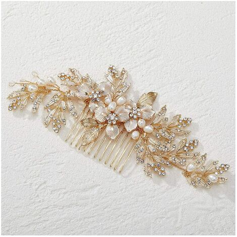 Pince à cheveux de mariage en or peigne, accessoires de cheveux de mariée faits à la main pour le mariage des femmes MODOU