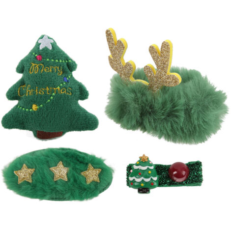 Pince à cheveux de nol, jolie épingle à cheveux verte exquise avec broche, bande en caoutchouc, pince BB pour décoration de cheveux de nol, cadeau