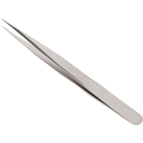 Pince à cils professionnelle en inox pour extensions et soins, précision chirurgicale, finition droite argentée