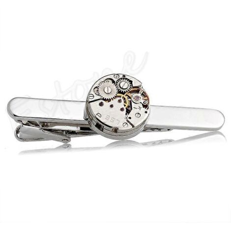 Pince à cravate homme style steampunk vintage, fermoir argenté