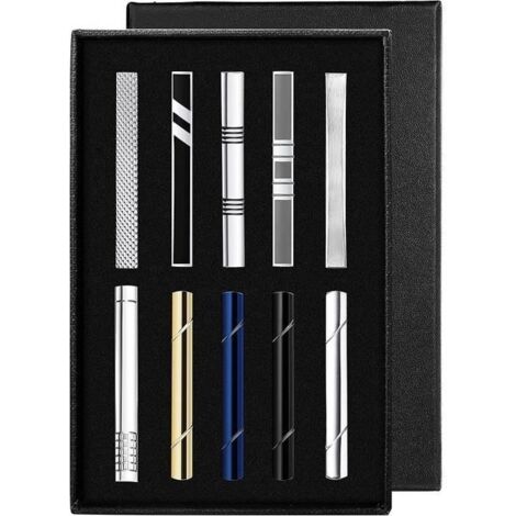 Pince à Cravate,10 Pcs pour Homme Classique Cravate Bar Clips Set Affaires Mariage avec Boîte-Cadeau,pour Noël et Anniversaire
