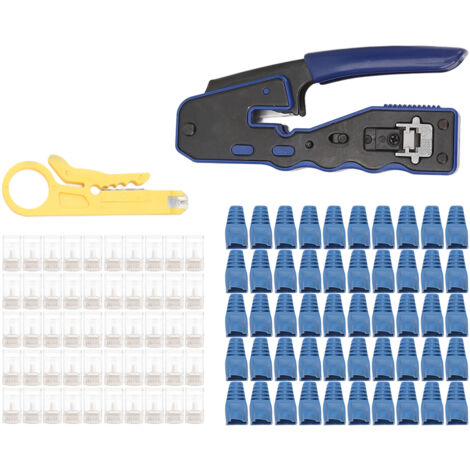 Pince à Crimper RJ45 Multifonction pour Connecteurs Pass-Through Cat5/Cat6 - Coupe et Dénude
