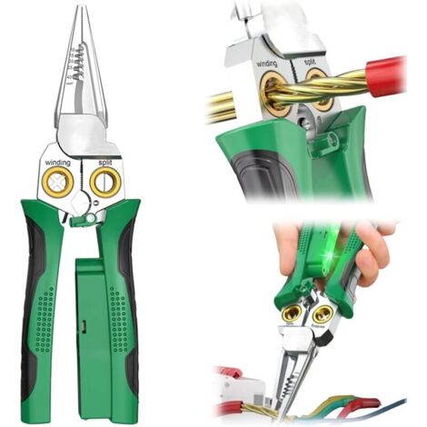 Pince à dénuder 8 en 1 avec fonction de mesure de l'électricité - Pince à dénuder pour couper et tirer des fils - Ciseaux pour gratter et presser