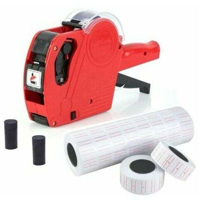 Pince à Etiqueter 1 ligne 8 caractères étiquette de prix au détail kit d'armes avec 10 rouleaux d'étiquette et 2 cartouches d'encre