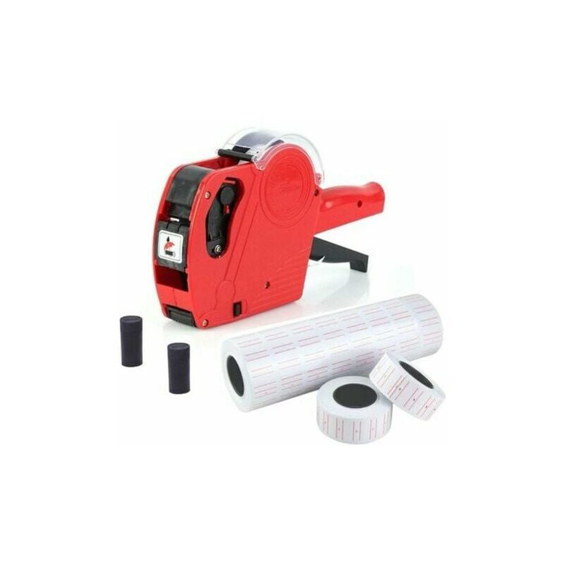 Pince à Etiqueter 1 ligne 8 caractères étiquette de prix au détail kit d'armes avec 10 rouleaux d'étiquette et 2 cartouches d'encre