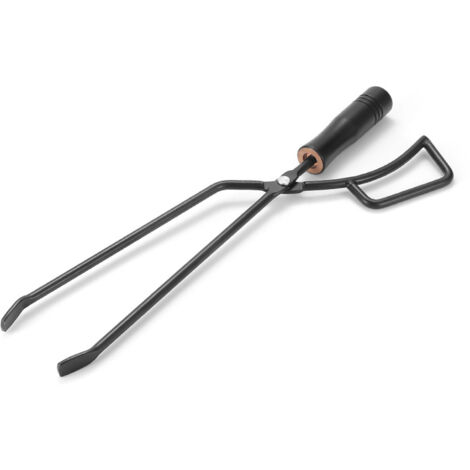 Pince à feu avec manche en bois isolé, meilleure prise en main, pince à bûches, perche à bûches, équipement de camping, noir 0,2
