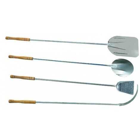 Pince à four en acier inoxydable – Set de 4 pièces – Manche de 120 cm – Pelle plate 29x33 cm – Pelle ronde D. 25 cm – Spatule 17x21 cm – Blinky