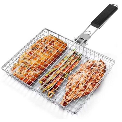 Pince à griller multifonctionnelle avec poignées pliables, panier à griller pour griller du poulet, du poisson, de la viande, du maïs en plein air