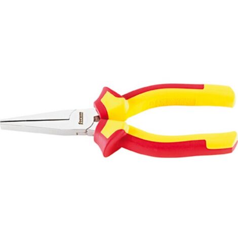 Pince à longs becs VDE, à mors plats, en acier au chrome vanadium, tête chromée, poignées à gaine en plastique, Long. : 160 mm, Long. des becs 46,5 mm