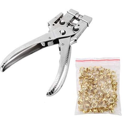 Pince à œillets avec 100 Oeillets Pince Perforeuse Diamètre de l'œillet 4,5 mm Perforateur d'œillets pour Bâches, Tentes, Sacs en Toile, Auvents, Couvertures de Piscine