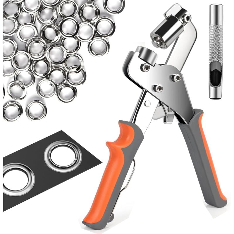 Pince à Oeillets pour Bâches et Tissus - Pince à Oeillets Professionnelle avec 300 Oeillets (Ø 10mm), Poinçonneuse à Oeillets Magnétique en Acier au