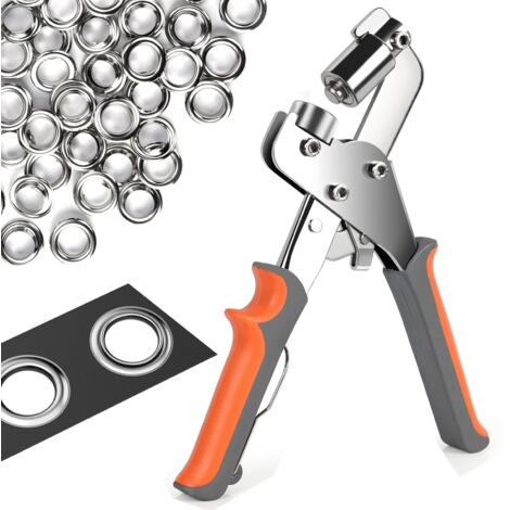 Pince à Oeillets pour Bâches et Tissus - Pince à Oeillets Professionnelle avec 300 Oeillets (Ø 10mm), Poinçonneuse à Oeillets Magnétique en Acier au Carbone pour Parfaits, Argentée