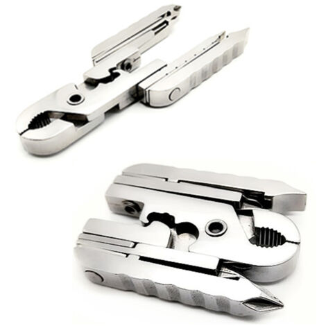 Pince à outils multifonctions Mini pliable à chaîne-portable Mini Tournevis combiné extérieur, décapsuleur et tournevis et extracteur de fil et règle en pouces et pince pour carte SIM 15 à 1